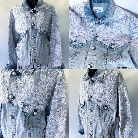 MIKAL COUTURE WEDDING Denim Bridal Lace Jacket - Picture 10 of 11